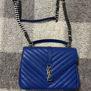Yves Saint Laurent Monogram medium college bag in royal Blue Chevron